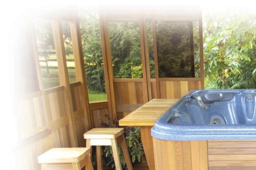 Relax in peaceful tranquility in this gazebo which fits directly onto your hot tub. Again a skylight provides stargazing with loved ones on a clear night.