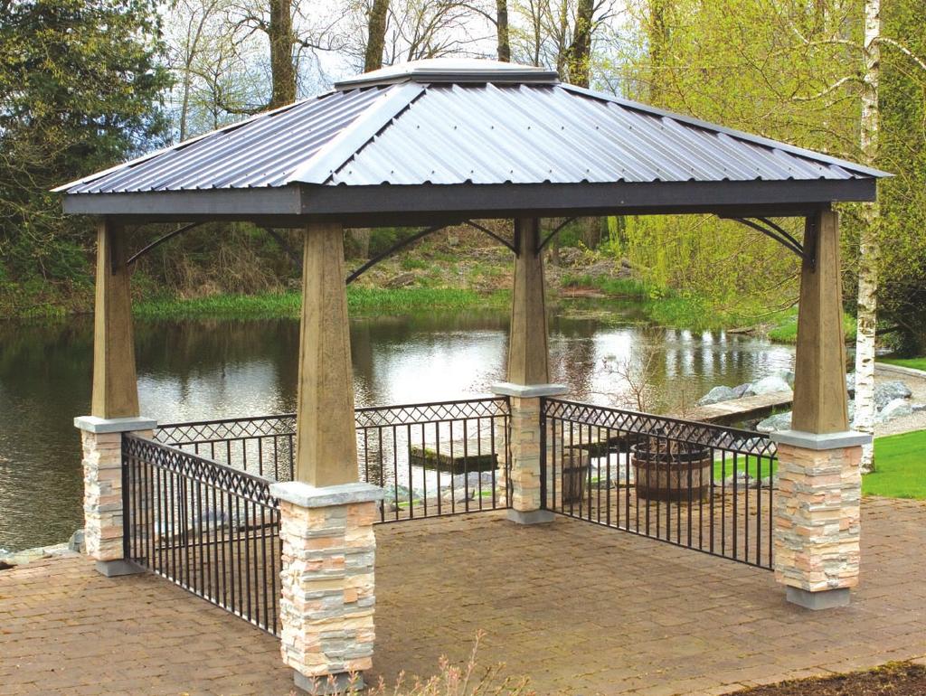 The Vista Pavilion Rock Post 10' x 10' Open Air Designed for the newer homes, this quality and craftsmendesigned pavilion creates an outstanding focal point to any landscape.