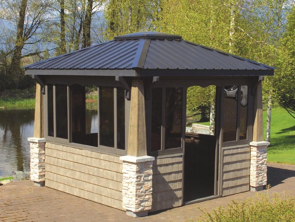 The Vista Pavilion Rock Post 10' x 10' Fully Enclosed An elegant and stylish pavilion to house your hot tub without compromising anything.