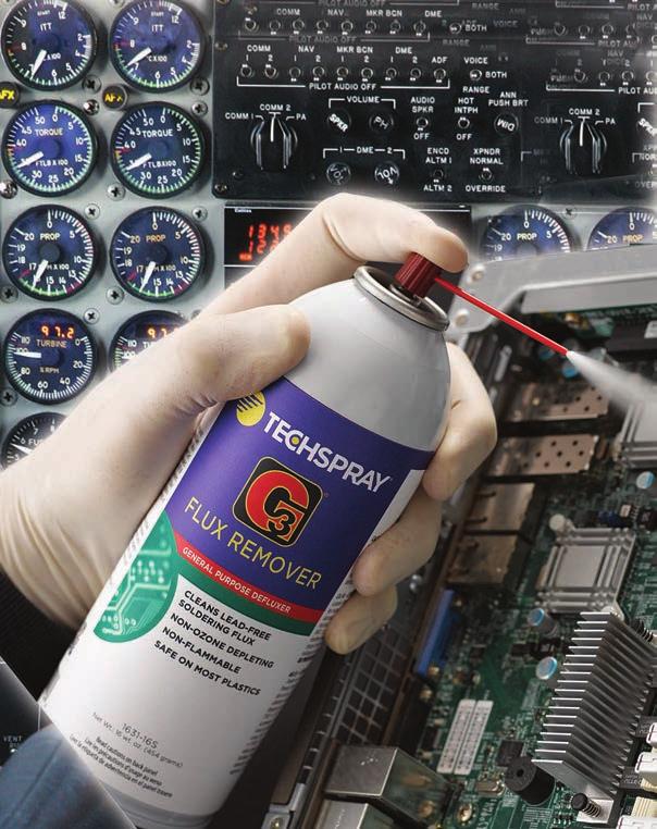 AVIONIC REPAIR Techspray products clean and maintain sensitive avionics to prevent corrosion, and ensure reliability of controls, sensors, displays, touch panels, communication and other critical