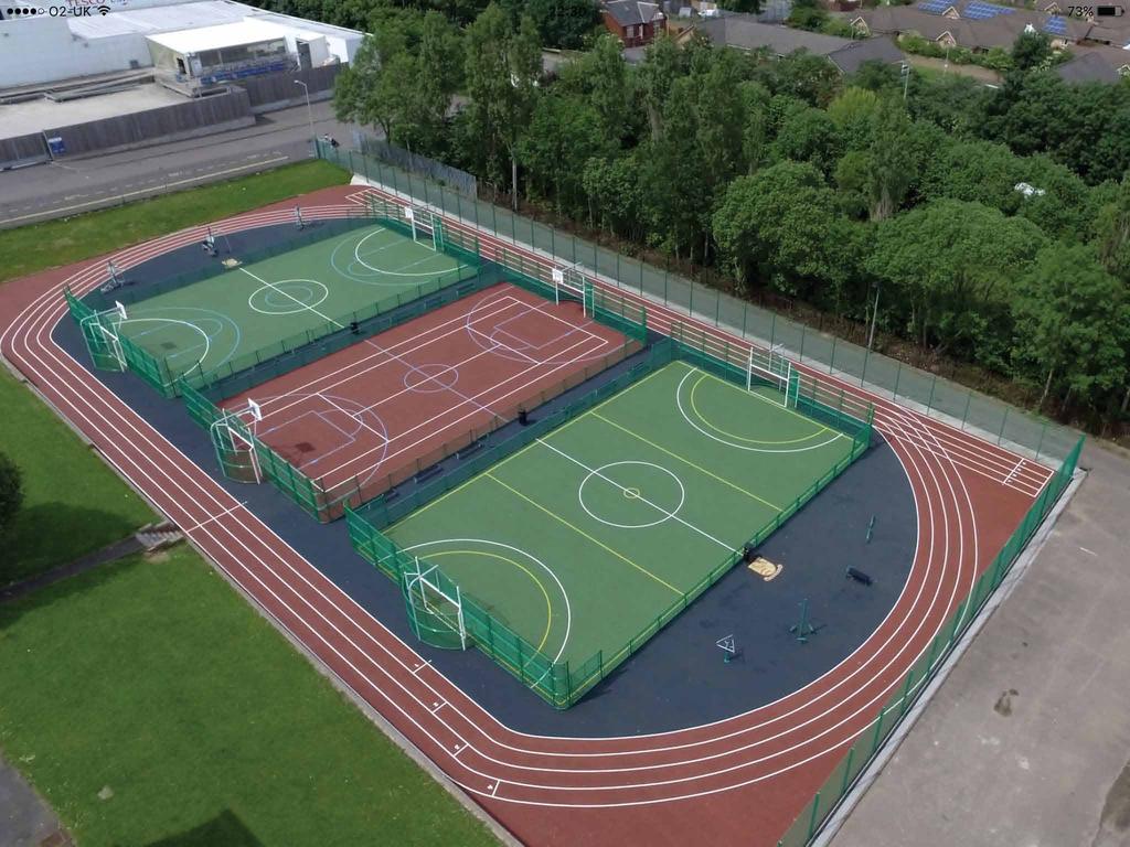 S P O R T S S U R F A C E S A polymeric surface is a rubber surface, similar to wet pour, but adapted for use as an all-weather sports surface.