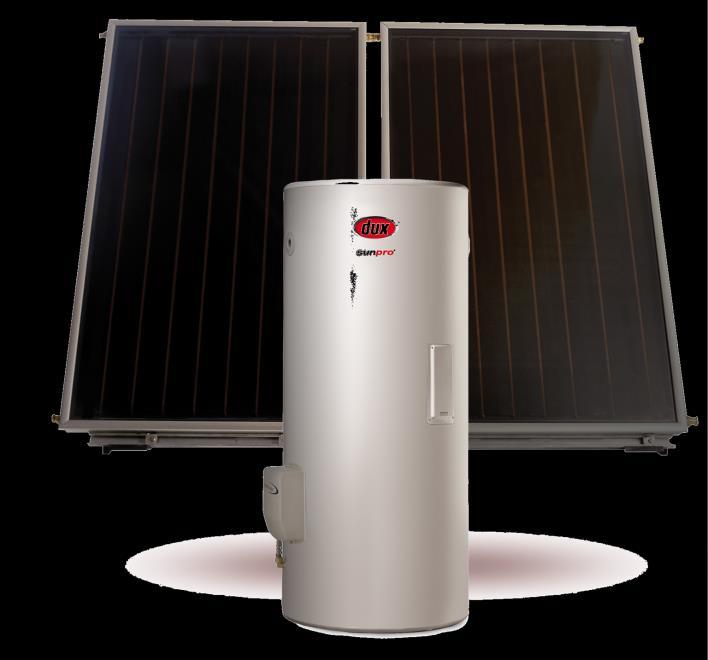 Solar Hot Water Sunpro 315L Electric Boosted For areas without reticulated natural gas access) High performance electric boosted solar hot water system 2 x solar