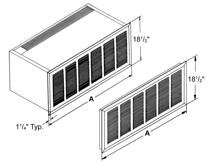 Outdoor Louvers (continued) Figure 27: Optional Stamped Flanged Louvers Table 11: Louver Dimensions Cabinet Type A Short Cabinet 40" Long Cabinet 44" Filter Size and Approximate Shipping Weights