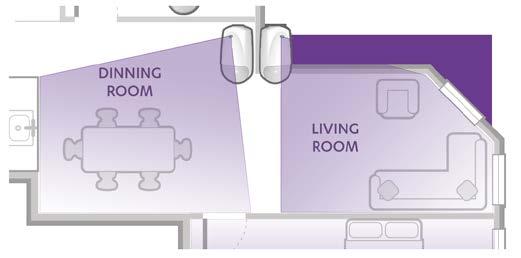 Living and dining room Ensure there is no overlap of the PIR coverage areas when the dining room and living room are