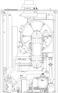 8.6 FAN - Fig. 28. Gain access behind the room sealed chamber as described in Section 8.. 2. Remove the screw securing the air inlet pipe and remove the pipe. 3.
