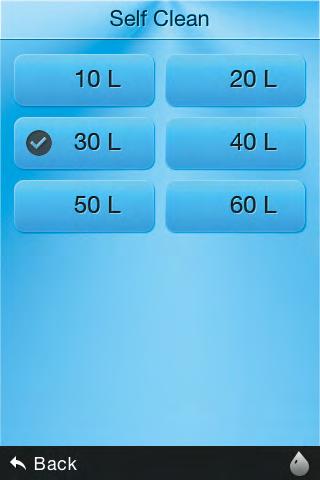 Instruction Select the desired frequency of Self-Clean cycle (options from every 10 to 60 liters).