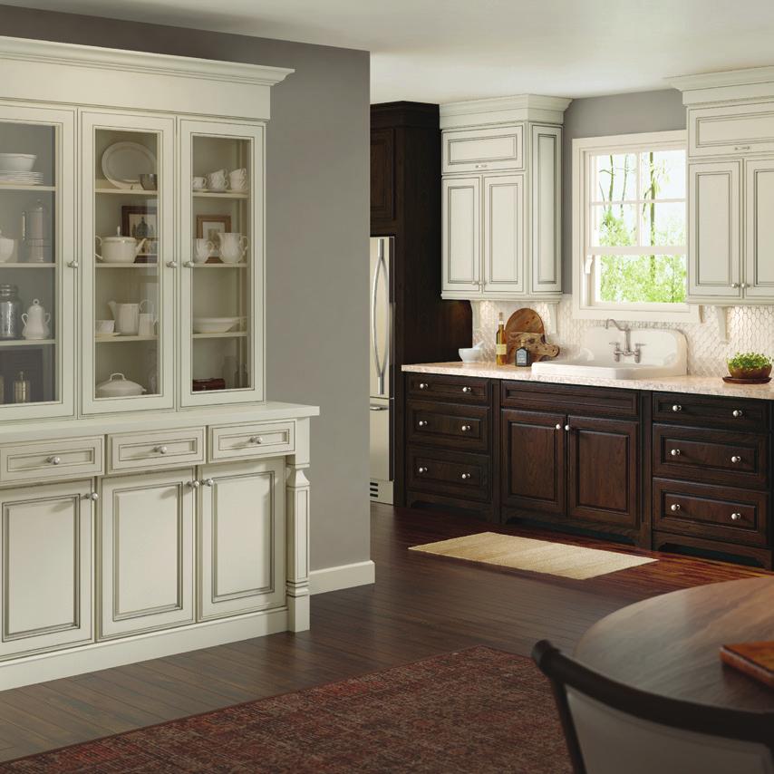 Maple + Moonshine Maple doors in Moonshine take on an antique finish with Cocoa Glaze.