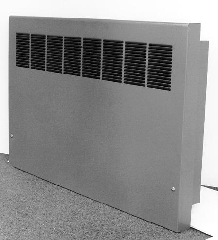 Complete unit includes enclosure, front panel with outlet grille and arched inlet opening heating element. Front panel is easily removed for cleaning or access to heating element.