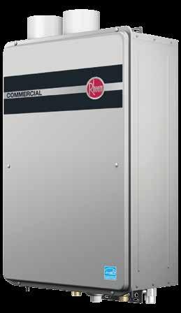 Rheem Commercial Tankless Solutions LESS DOWNTIME, MORE PERFORMANCE Common Vent Compatible Up to eight Rheem Indoor Commercial Tankless Heaters (natural gas models only) can be inline common vented