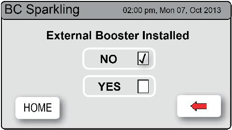LCD Screen operation - Section C 4. - Booster This function should only be considered when a Booster unit is installed. 1. Press the [MENU] button for main 2. Press the [Install] button. 3.