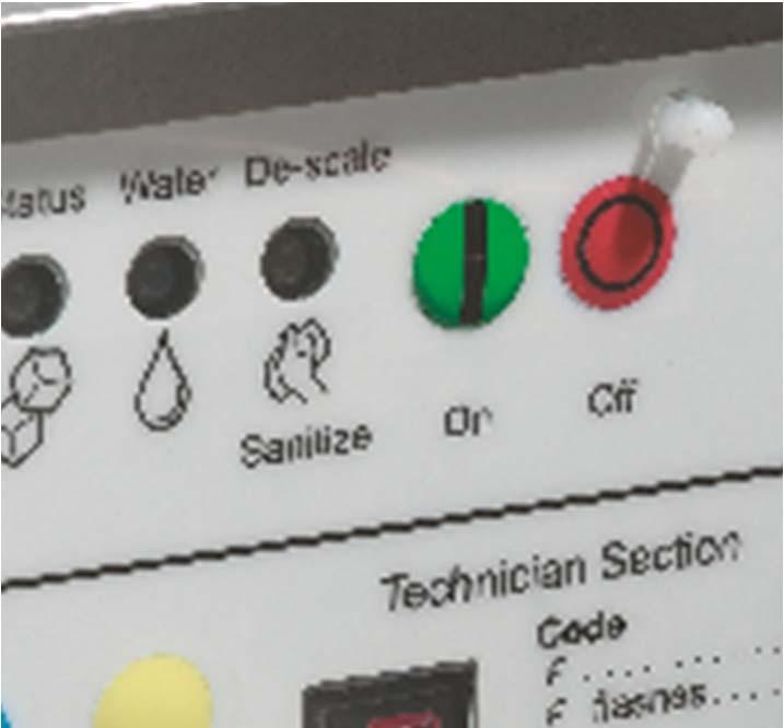 Maintenance Water System De-scale and sanitize Yellow light indicates time to remove scale Standard interval is 6