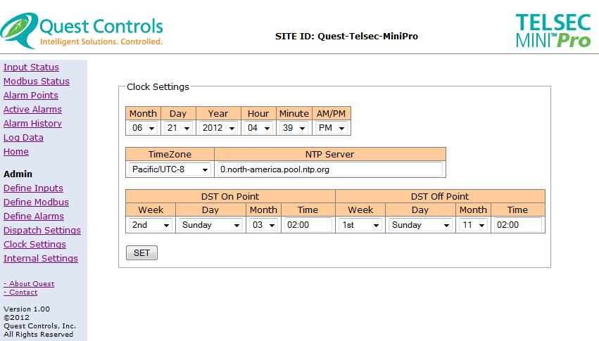 Figure 12 - System Clock 6.2.1 Using NTP The MINI PRO supports Network Time Protocol (NTP) as an option.