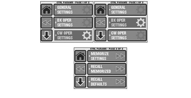 11. CONTROL PARAMETERS MENU The Control Parameters Menu consists of 6 items on 2 pages as shown in Figure 12.