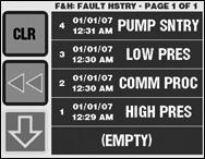16. FAULT HISTORY & RUN HOURS MENU (CONTINUED) Figure 40 Fault History Display Screen NOTE: The Fault History is an excellent troubleshooting tool and can only have maximum effectiveness if the Date