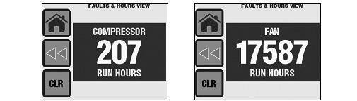 2 Compressor Run Hours The Compressor Run Hours displays the number of hours the fan has been operating as shown in Figure 41. The value can be cleared by pressing the CLR button.