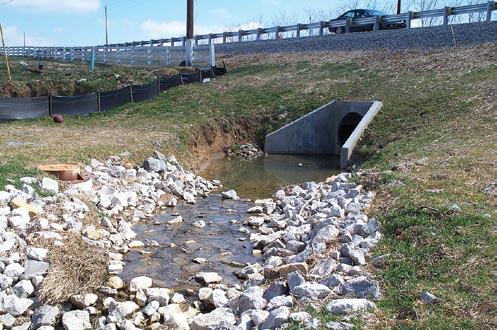 Excellent placement and construction of rock apron to dissipate flows from culvert