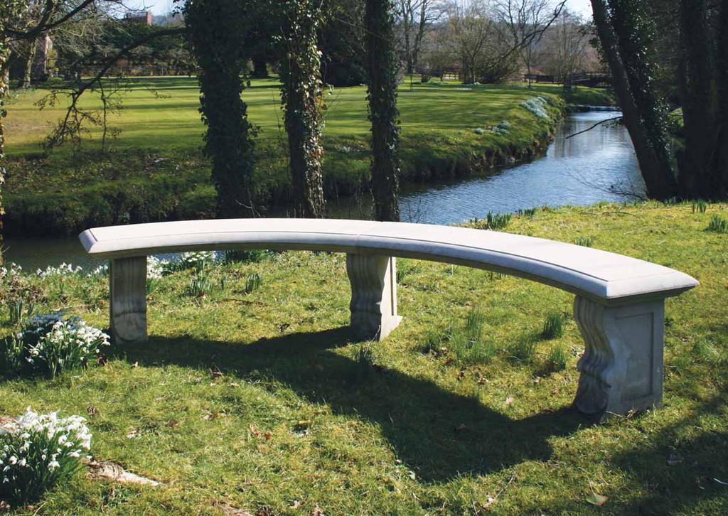1 Double Curved Bench Double length curved bench with classical supports. Also available with an ivy pattern.