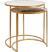 GALAXY MIRROR TABLE Round coffee table with gold base and