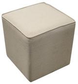 Hand crafted vintage ottoman with off-white tweed