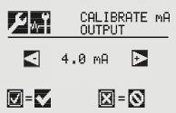 3.4 Calibrate ma Output Use Calibrate ma Output to adjust the milliamp output to provide the correct output levels at peripheral devices connected to the transmitter.