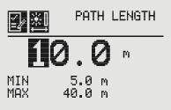 Figure 118. Accept Beam Block Changes Figure 121. Current Path Length Setting Use the switches to move to the desired Path Length setting and use to select it.