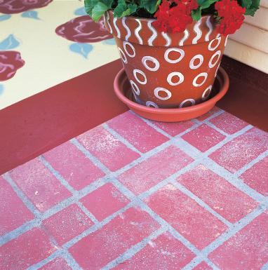Replacing a plain concrete patio or floor with paver bricks is both costly and tricky. Mimic the look on a concrete floor with concrete stain and kitchen sponges.