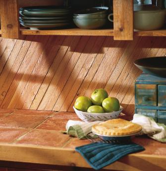 The Last Lath Textural wood strips such as lath, beadboard, barn wood, or siding Saw with miter capabilities Sandpaper Clear satin-finish polyurethane To determine the angle of the boards, tape paper