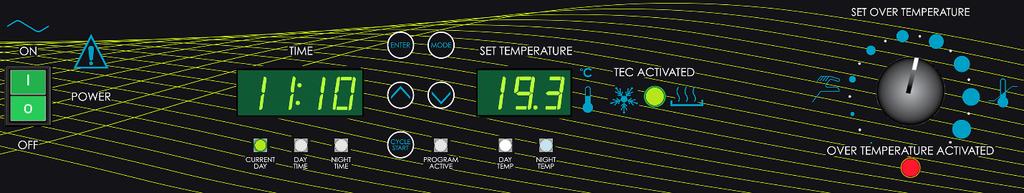 The display is also used to set the Daytime start time and the Nighttime start time for the day night illumination and heating autocycle.