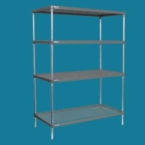 Murray - Four tier wire shelving Nylon coated or stainless steel finish wire shelving, infill panels allow infinitely adjustable shelf heights and the ability to use shelf hooks, aiding and