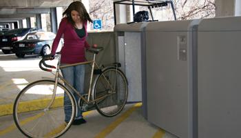 Bicycle storage lockers are required for larger commercial uses for longer term and more secure bicycle storage.