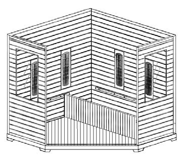 panel. 1. The heater grill is facing outward (toward the front of the sauna). 2.
