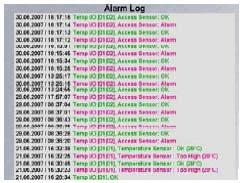 6.6.8 Viewing the log file Two different types of logging are performed. The first is the "Alarm Log". This displays all alarms that the logged-in user is allowed to view.