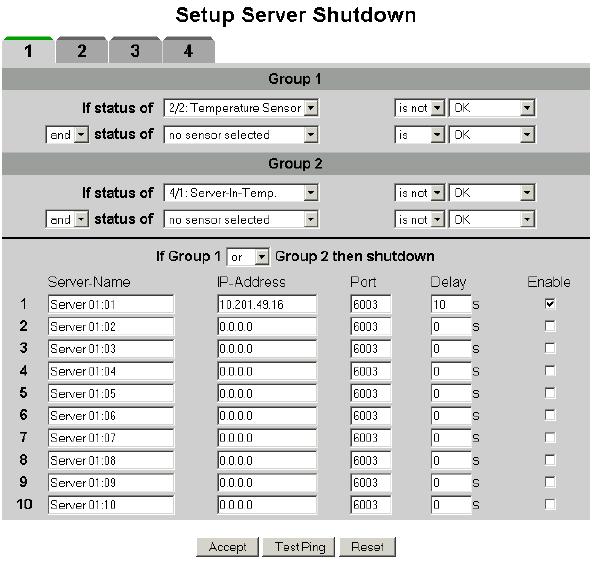 Server shutdown function The function Setup > Shutdown can be used to shut servers down conditionally via the Processing Unit II.