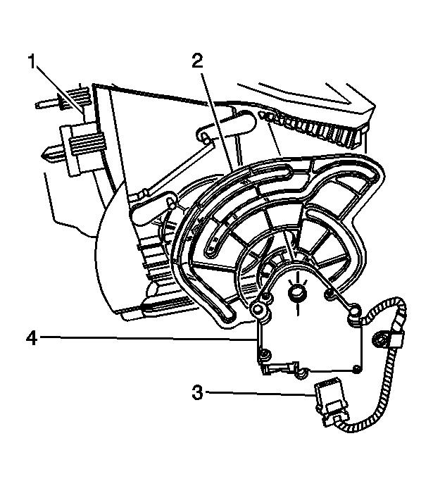 Fig. 140: Mode Actuator 10. Connect the electrical connector (3) to the mode actuator (4). 11. Install the mode actuator (4) to the HVAC module assembly (1). 12.