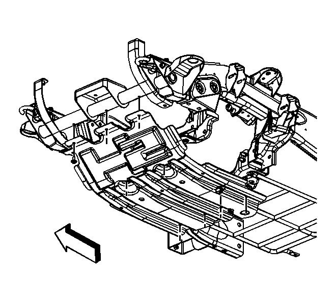 Fig. 8: Removing Engine Protection Shield 1. Raise and suitably support the vehicle.