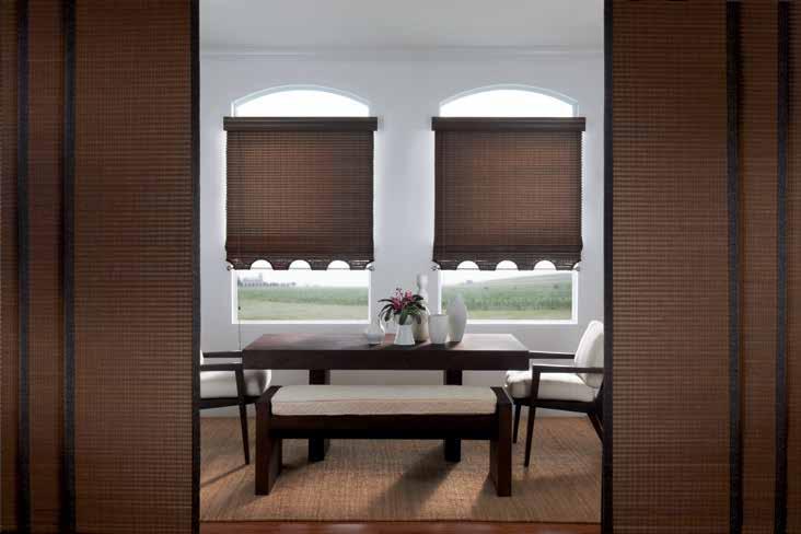 Standard Roman Style Natural Shades in Amour, Royal 00003 with Room-darkening Liner in Cocoa 5297; Standard Cord Control, Cathedral Hem Pocket with Rod in Satin Nickel 59 and Gimp Trim in Chocolate