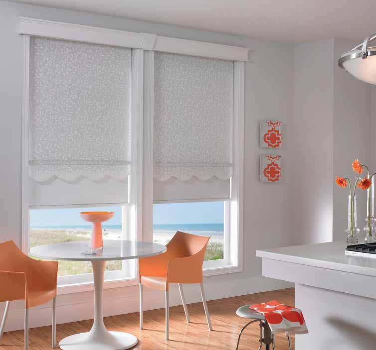 Dual Shades with Motorized Lift: Roller Shades (back): Cambridge Room Darkening, White 11201; Roller Shades with Classic Scallop