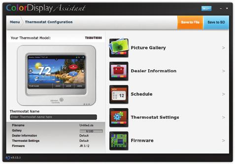 The ColorDisplay Assistant Uploading Photos and Settings to your thermostat When you are finished adding and editing photos and settings, click on Save to SD.