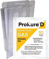 ProKure D GAS DEODORIZER ProKure D Fast Use Gas pouches release a powerful gas upon contact with water to remove odors within approximately 4 hours of activation.