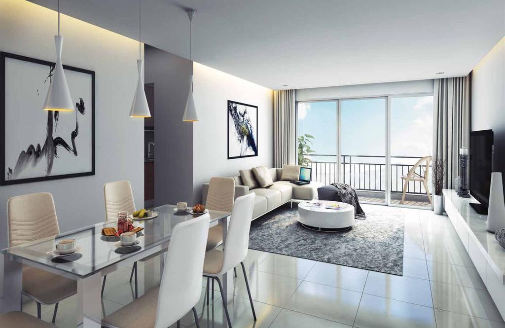 The image is an artist s impression of the living & dining area of a residential Flat no. 4 (2 BHK SP F) in Wing G, Tower 3.