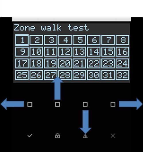 Important Notes: (P343) Note 1.Use the four buttons (see the picture below) in zone walk test mode to move the cursor between the zones in order to display the RSSI value while in zone test. Note 2.