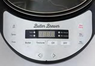 Machine Basics The Butter Brewer has a removable pot with an easy clean non-stick surface. An attached glass lid has a spinner attachment that will mix the contents at configurable intervals.