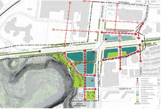 The next wave of development in the area will be activated by new transportation infrastructure with the construction of the Science Centre LRT station and bus terminal as part of the Crosstown LRT