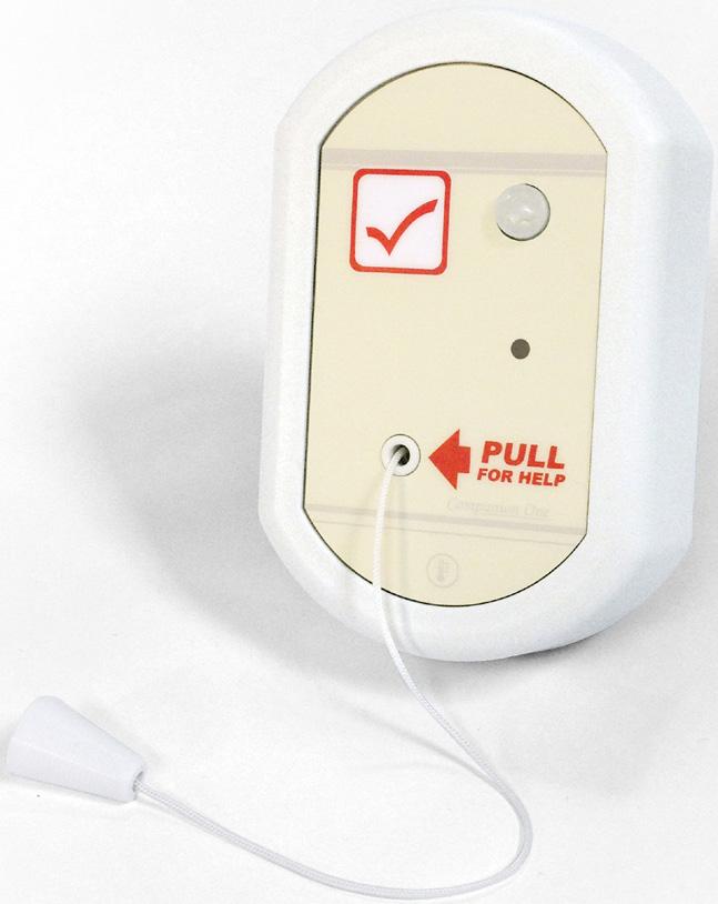 The WMCA is a wireless pull cord station and motion sensor in one. The pull cord and reset button function identically to the WRCA.