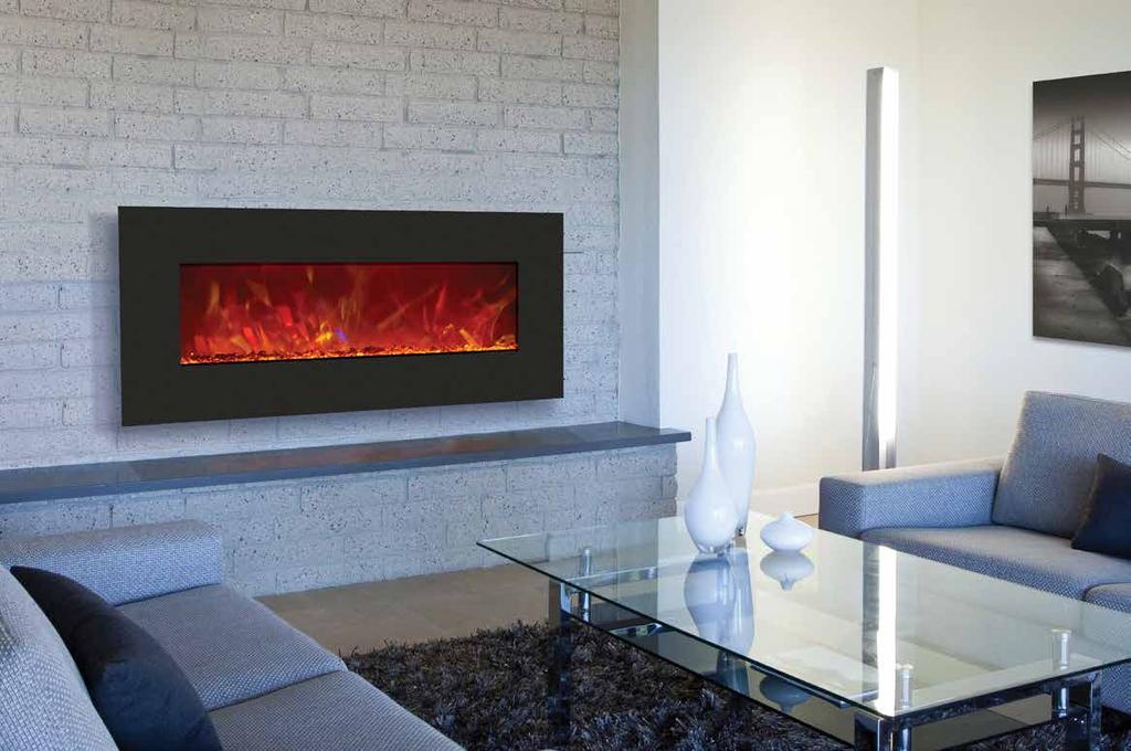 WALL MOUNT / BUILT-IN SERIES Advanced Series FIREPLACE FEATURES LED ember lights in log set 13 Backlit colors on 4 sides Touch pad Timer Hardwire ready Digital display Programmable thermostat Heat is