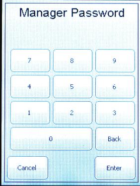 PASSCODES INDEX Changing Passcodes Figure 7: Manager Password Screen Figure 8: Administrator Password Screen Use the <Back>