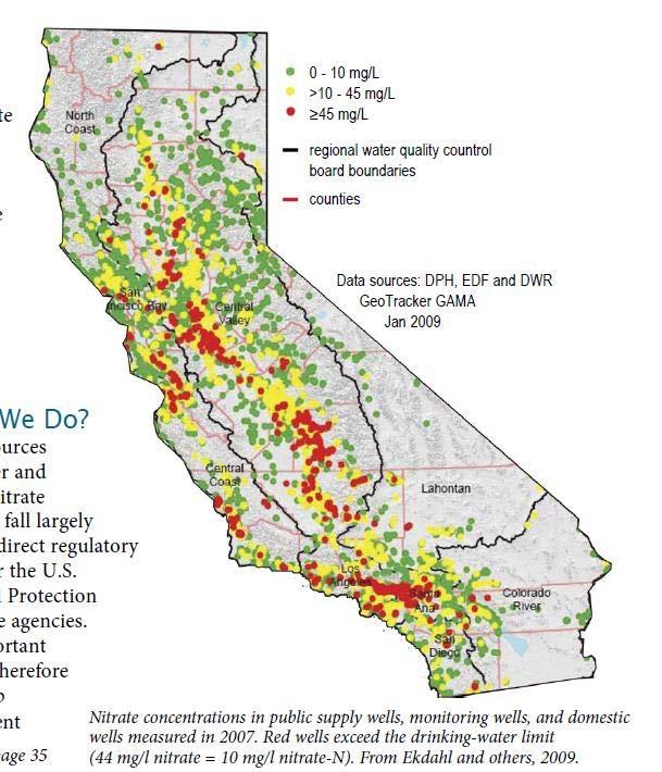 Nitrate concentrations in many CA