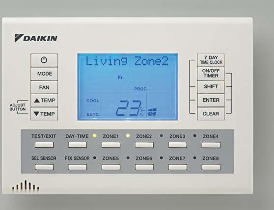 CONTROL YOUR DAIKIN NAV EASE CONTROLLER ZONE CONTROLLER FEATURES 1. Clear, backlit display with easy-to-read text. 2. Weekly schedule timer, to program on and off times. 3.