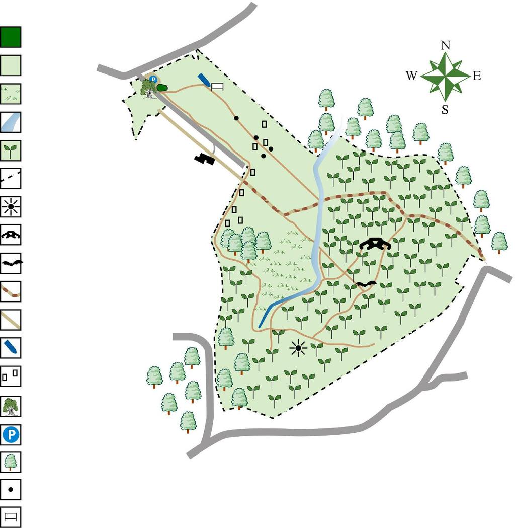 Victory MAP OF THE SITE Victory Copse and sculpture Meadow Scrubland Hawkins Dyke New woodland land edge Clay Hill viewpoint Chain link sculpture Observation bunker/bat roost Bushy Shaw Ancient track