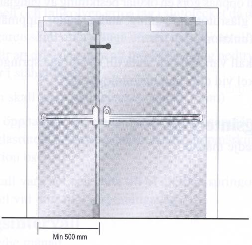 7 GUIDELINE No 2:2007 4 Pairs of doors Pairs of doors with an inactive leaf smaller than 500 mm, fitted with a door closer, are not recommended for use in escape routes where panic exit devices are